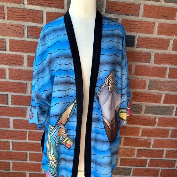 Irene Klar Hand-painted Silk Open Front Silk Kimono - Mythical - One Size - Picture 3 of 5